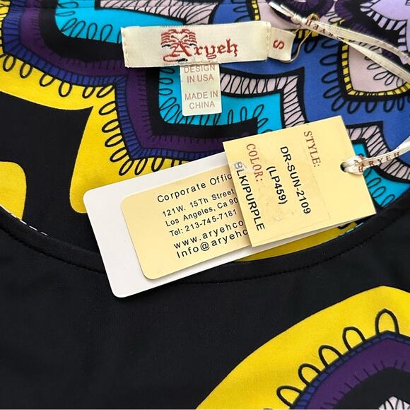 ARYEH Dress Retro Colorful Medallion Print 3/4 Bell Sleeve Shift Dress Small - Picture 2 of 10